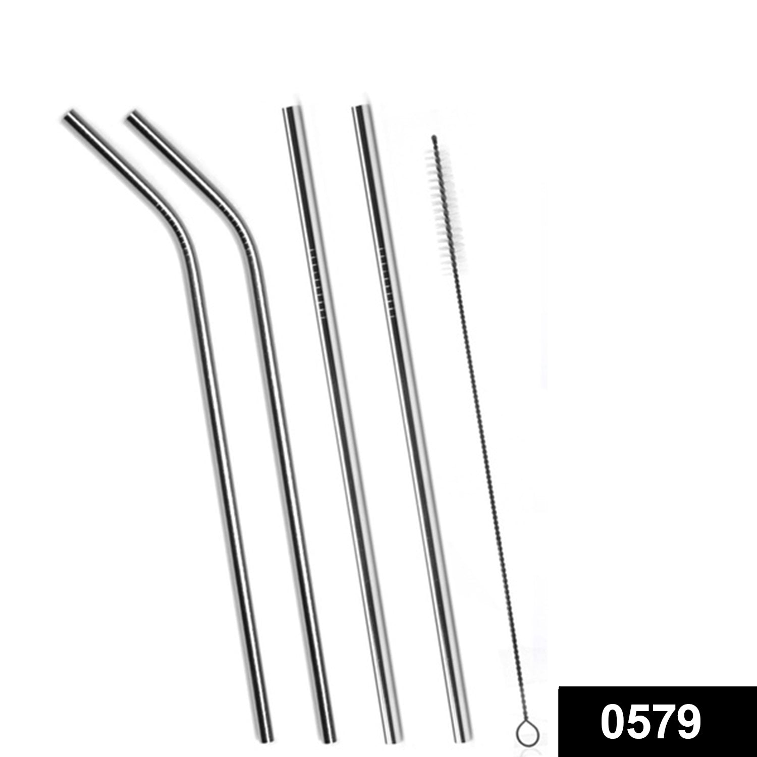 Set of 4 Stainless Steel Straws & Brush (2 Straight straws, 2 Bent str…