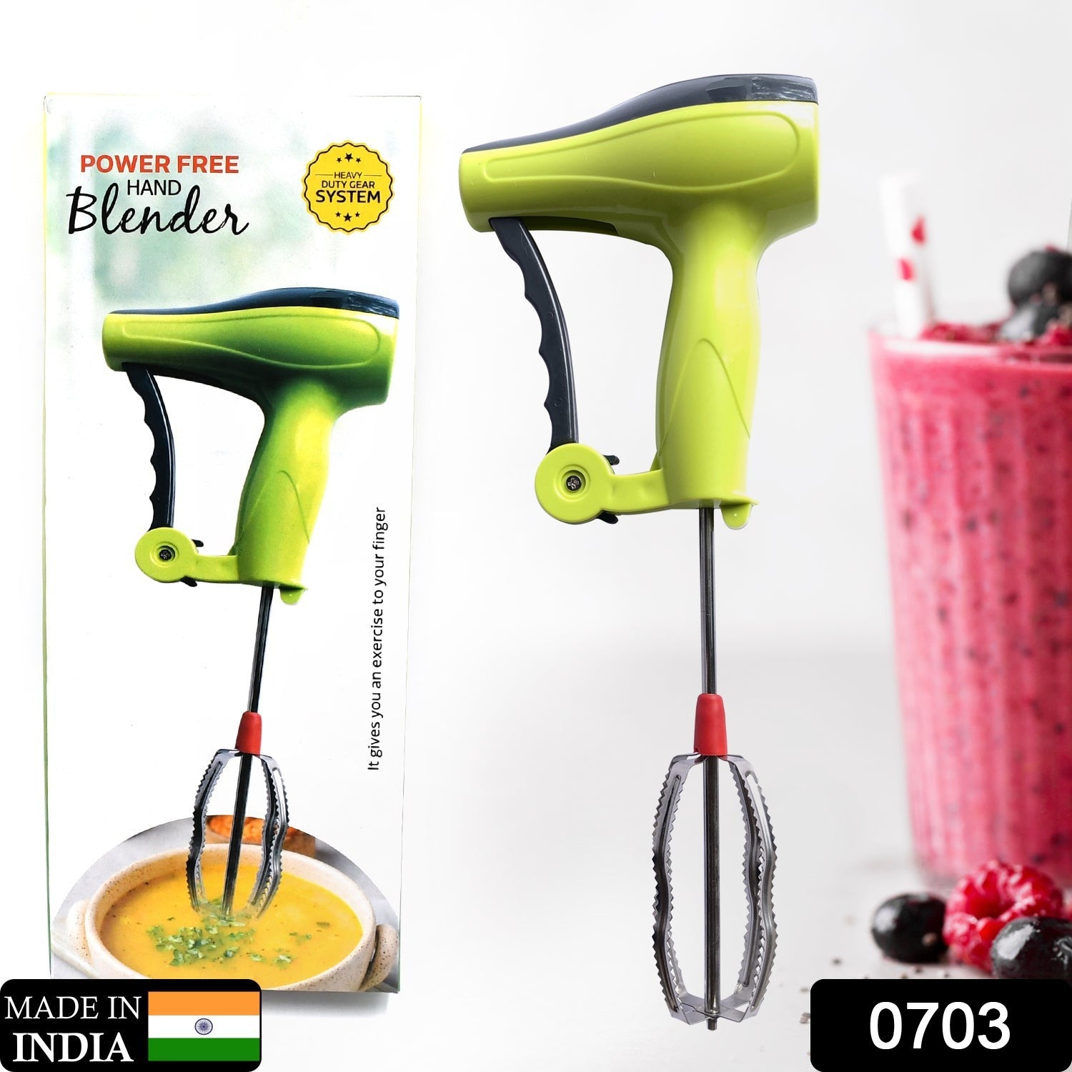 Power Free Manual Hand Blender with Stainless Steel Blades, Milk Lassi Make…