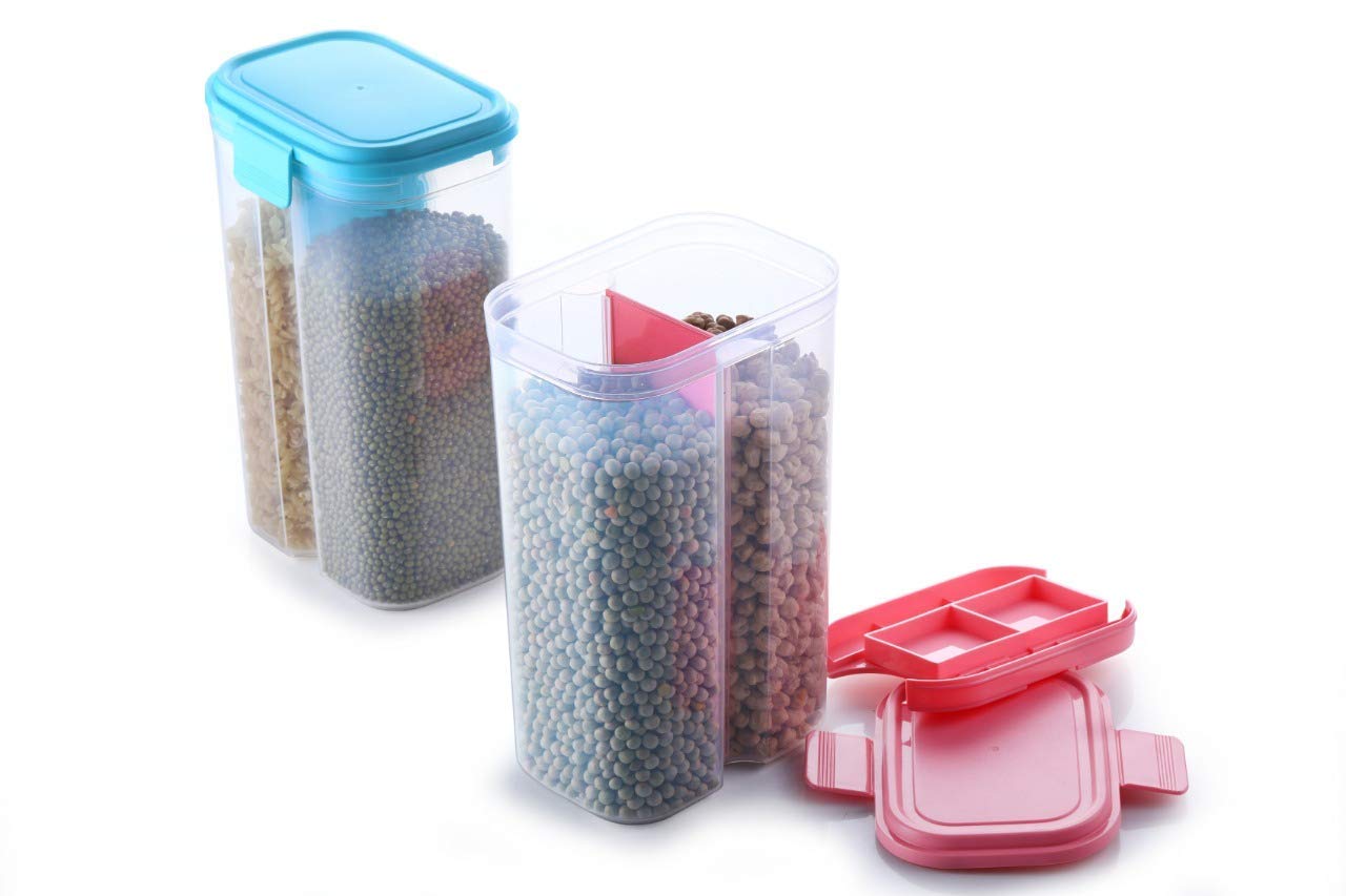 Plastic 2 Sections Air Tight Transparent Food Grain Cereal Storage Containe…