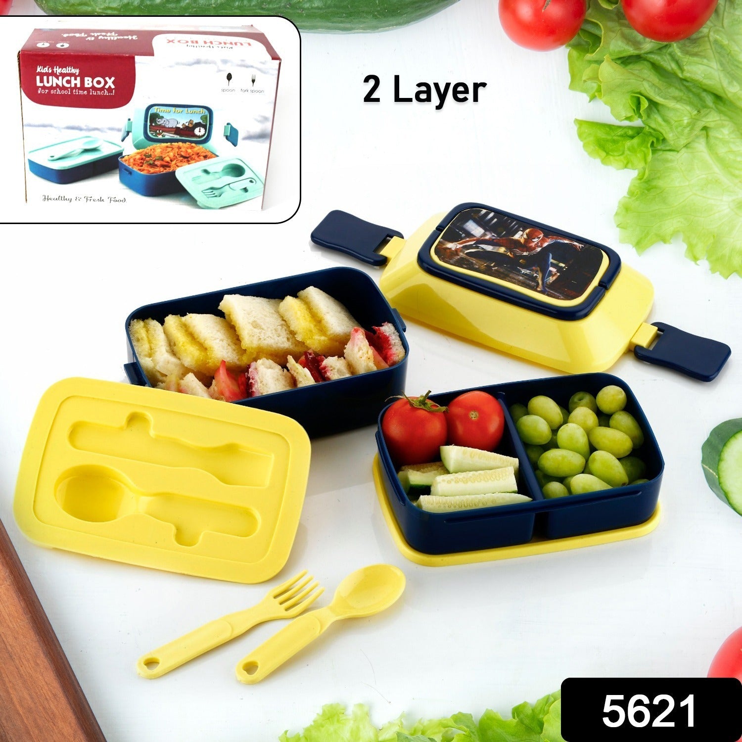 5621 Double Layer Lunch Box Stylish Lid Lunch Box With Fork & Spoon L…